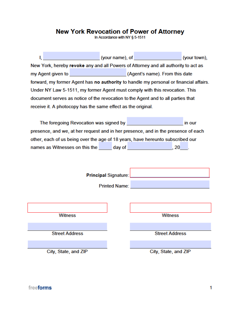 Free New York Revocation Of Power Of Attorney Form Pdf Word 6973