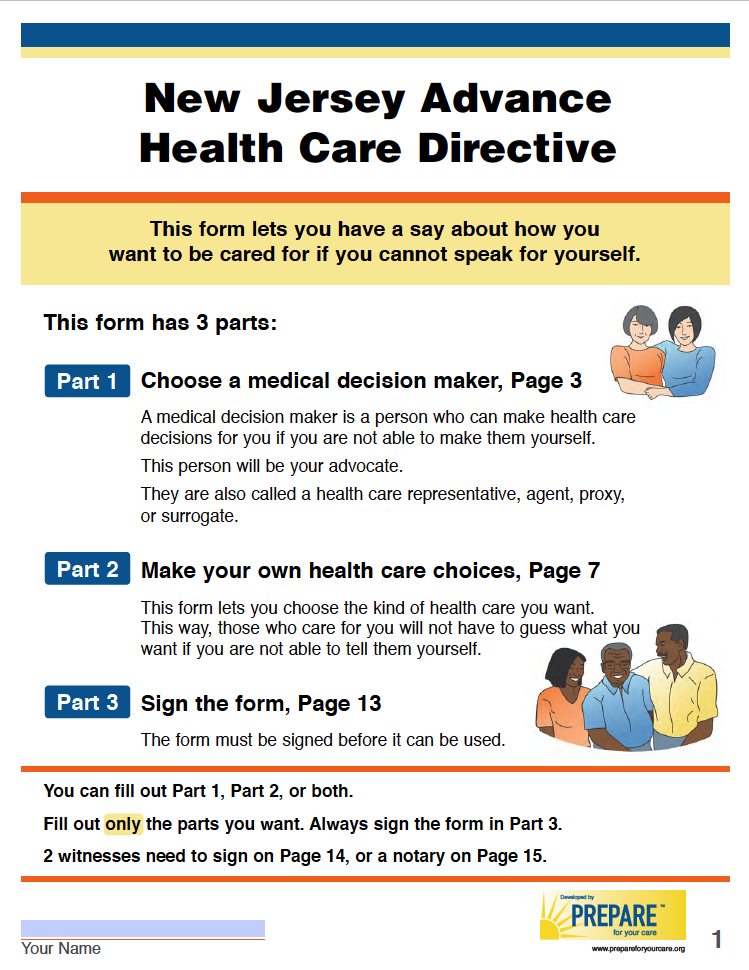 Free New Jersey Advance Directive Form (Medical POA & Living Will) PDF