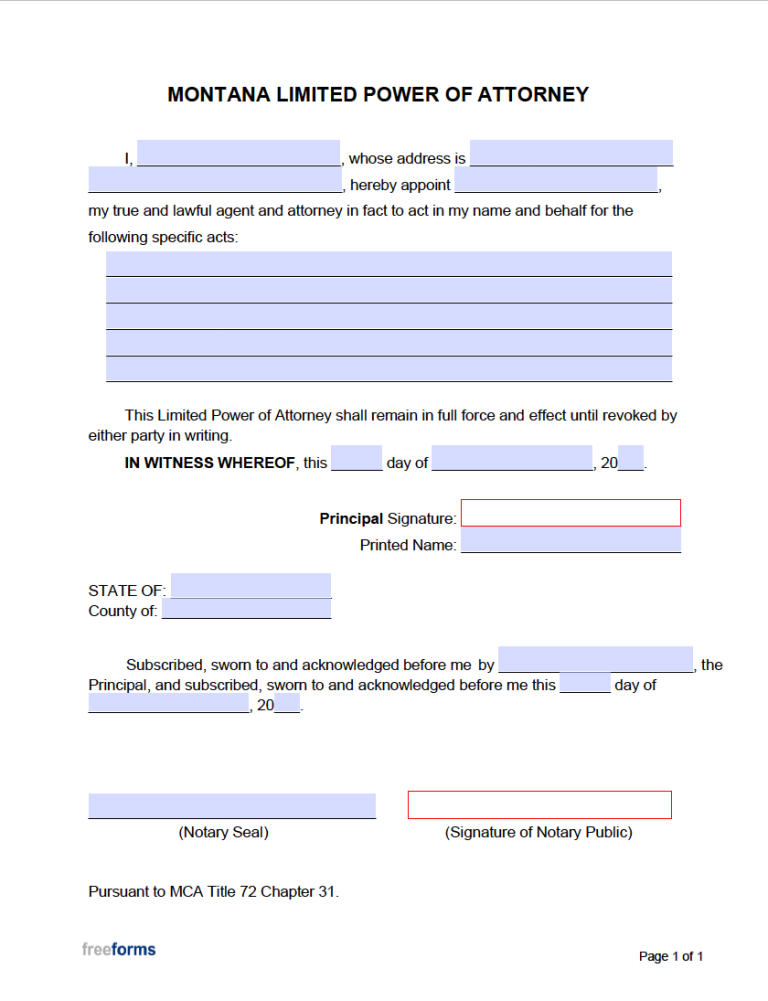 Free Montana Power Of Attorney Forms Pdf Word 