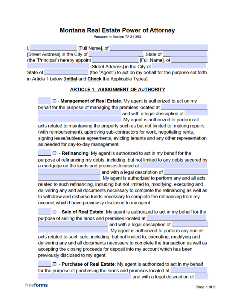 Free Montana Power Of Attorney Forms Pdf Word 5253