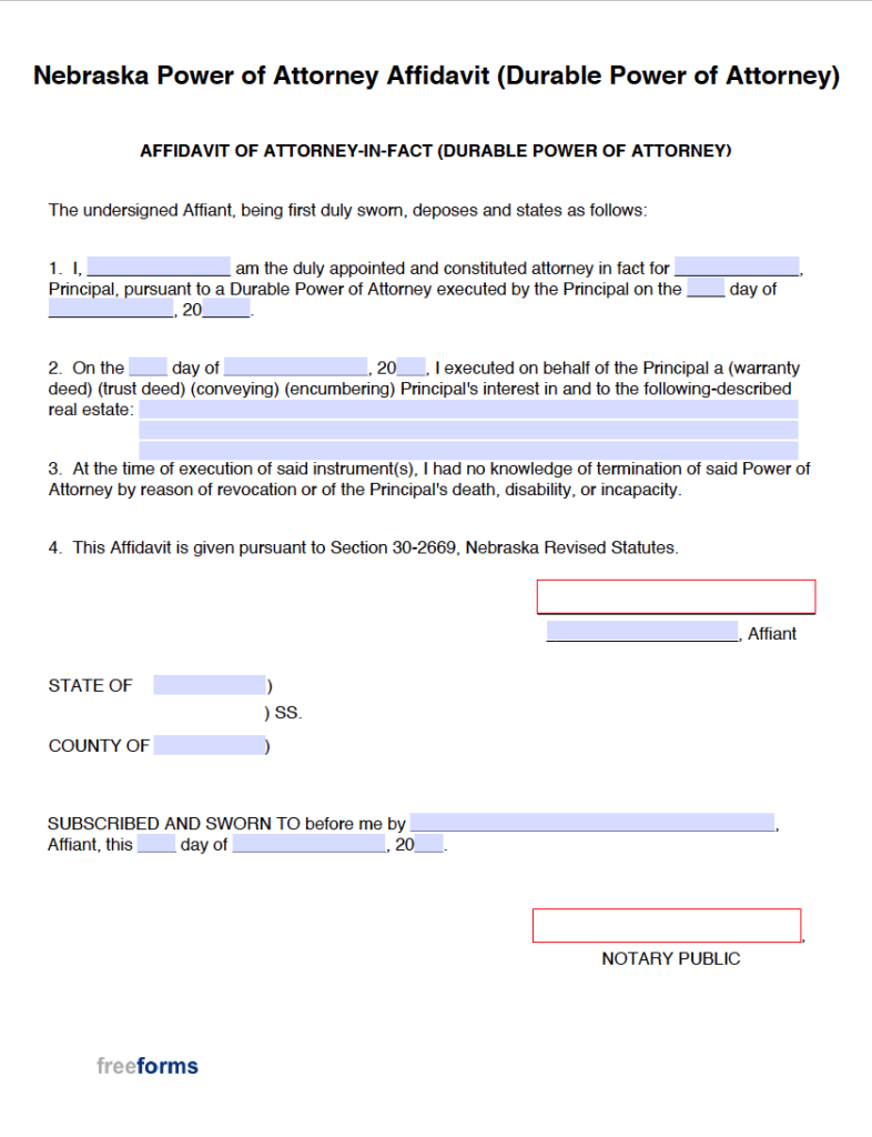 Free Nebraska Real Estate Power of Attorney Form PDF WORD