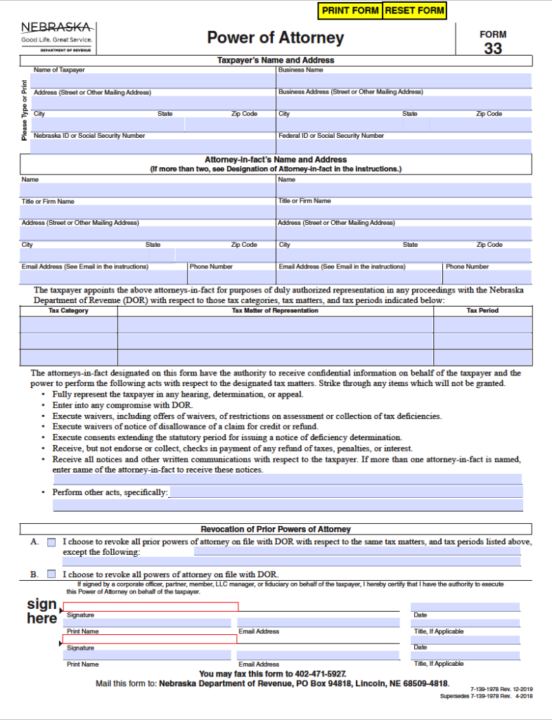 Free Nebraska Power Of Attorney Forms 