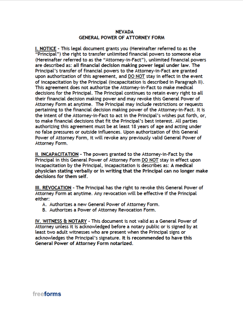 Free nevada general financial power of attorney form pdf word