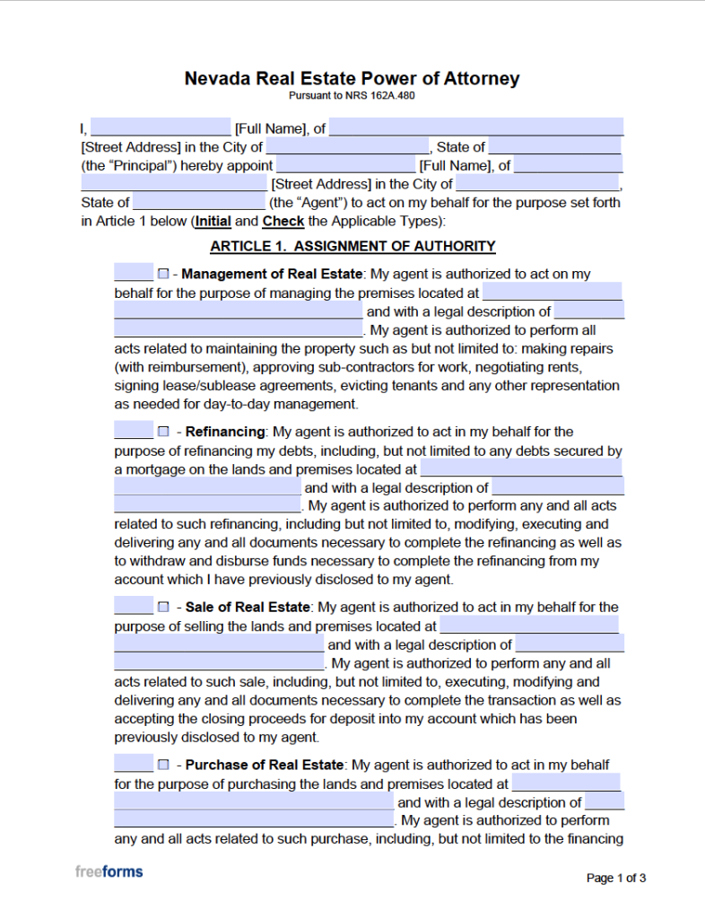 Free nevada power of attorney forms pdf