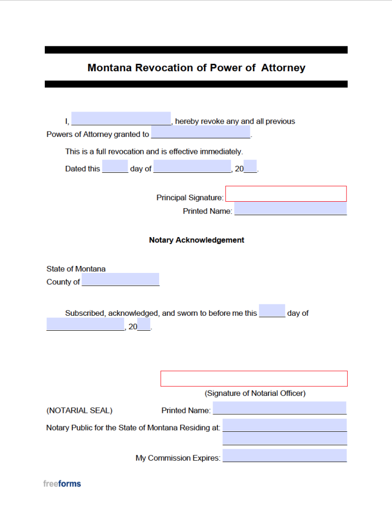 Free Montana Revocation Of Power Of Attorney Form Pdf Word