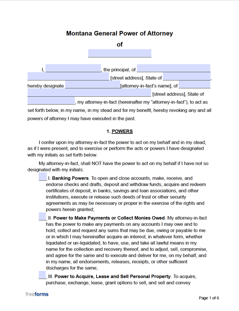 Free Montana General Financial Power Of Attorney Form Pdf Word 5201