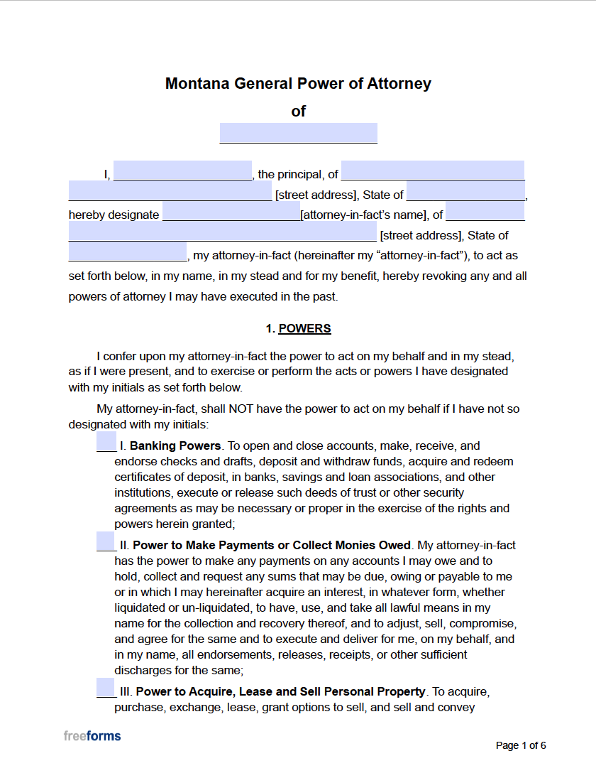 Free Montana General Financial Power Of Attorney Form Pdf Word 