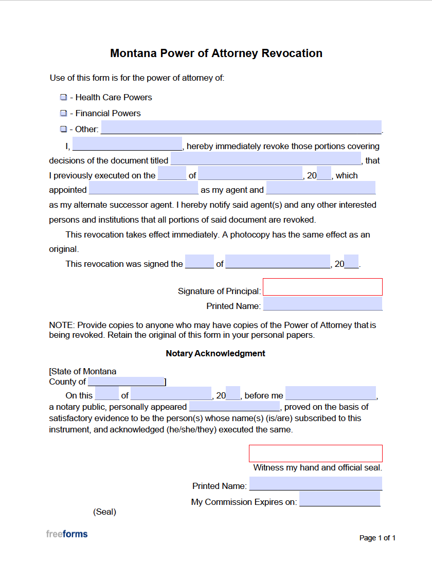 Free montana revocation of power of attorney form pdf word