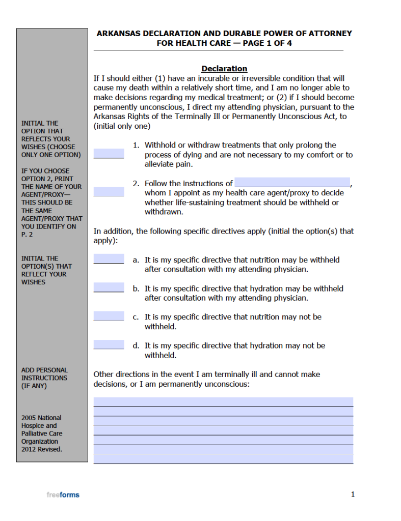 Free Arkansas Advance Directive Form (Medical POA & Living Will) PDF