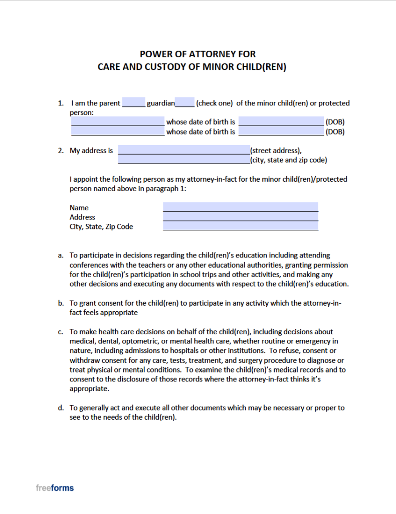 Free Alaska Minor (Child) Power of Attorney Form PDF