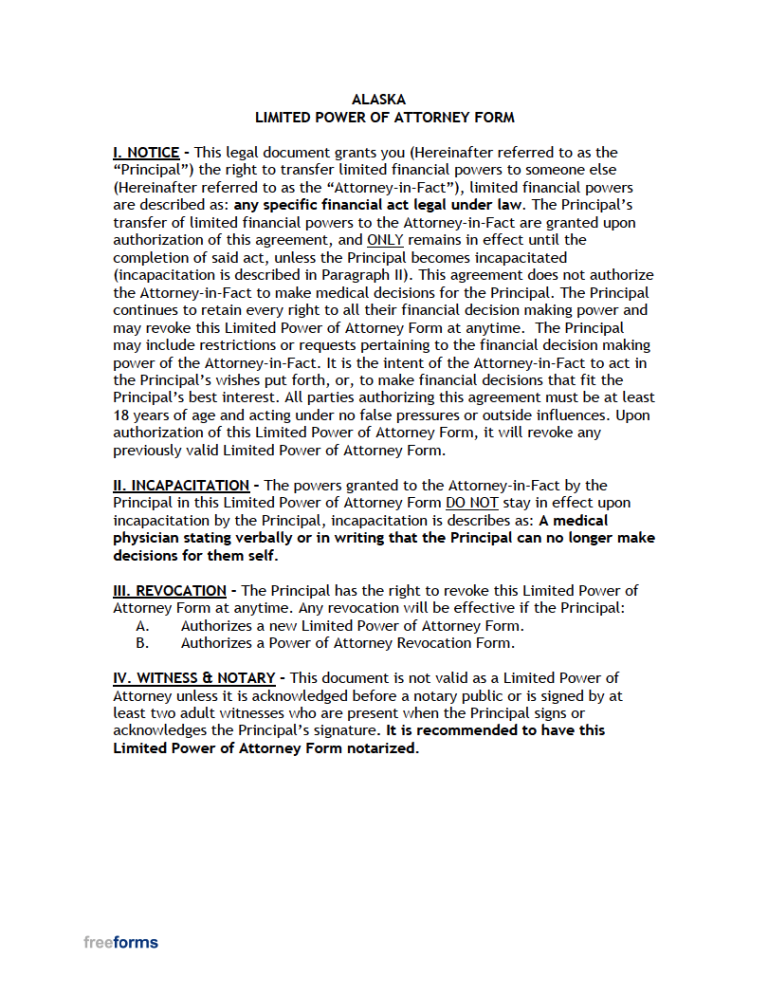 Free alaska limited special power of attorney form pdf word