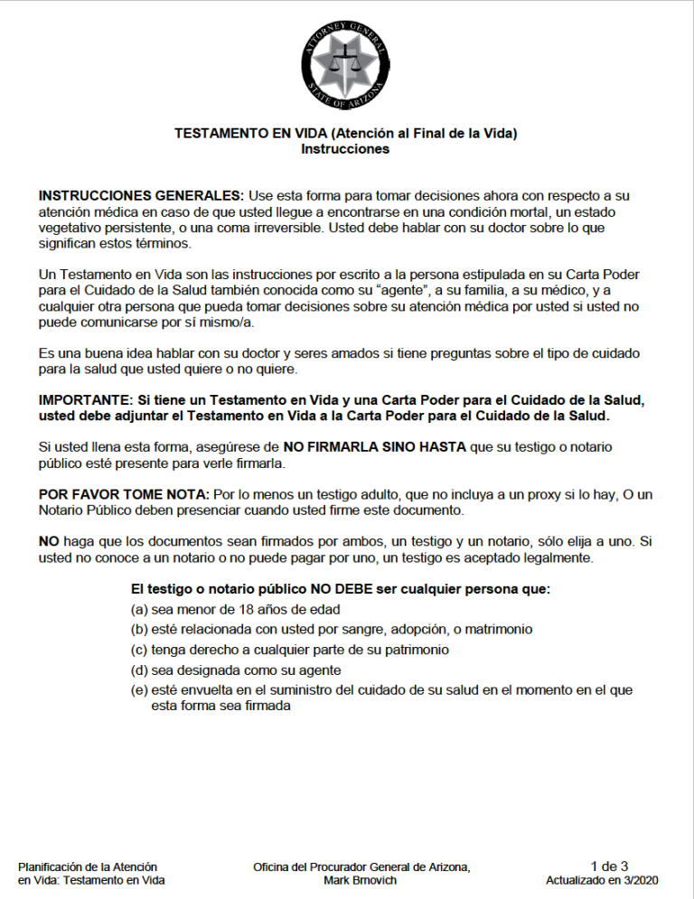 Free arizona living will form pdf