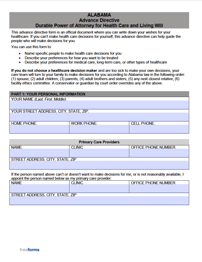 Free Alabama Advance Directive Form Medical POA Living Will PDF Free alabama advance directive form medical poa living will pdf