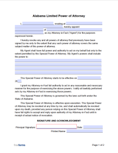 Free Alabama Limited (Special) Power of Attorney Form | PDF