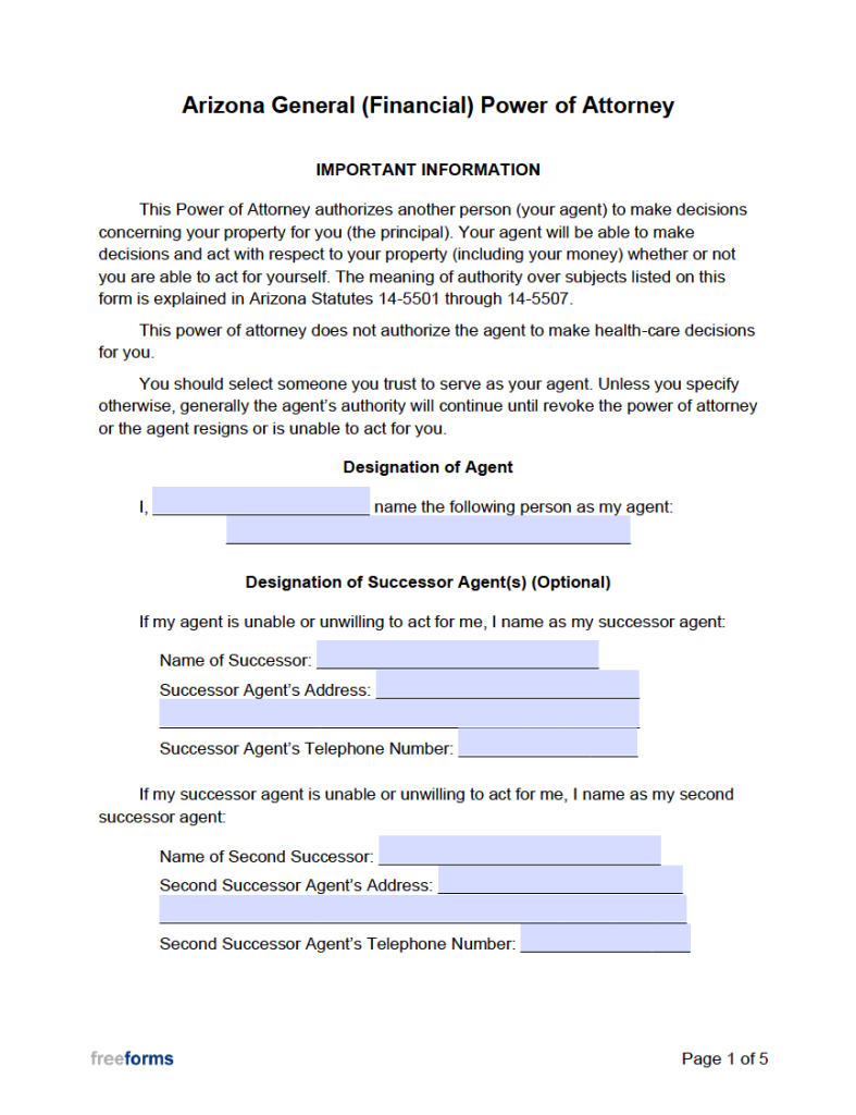 Free Arizona General Financial Power Of Attorney Form Pdf 8703