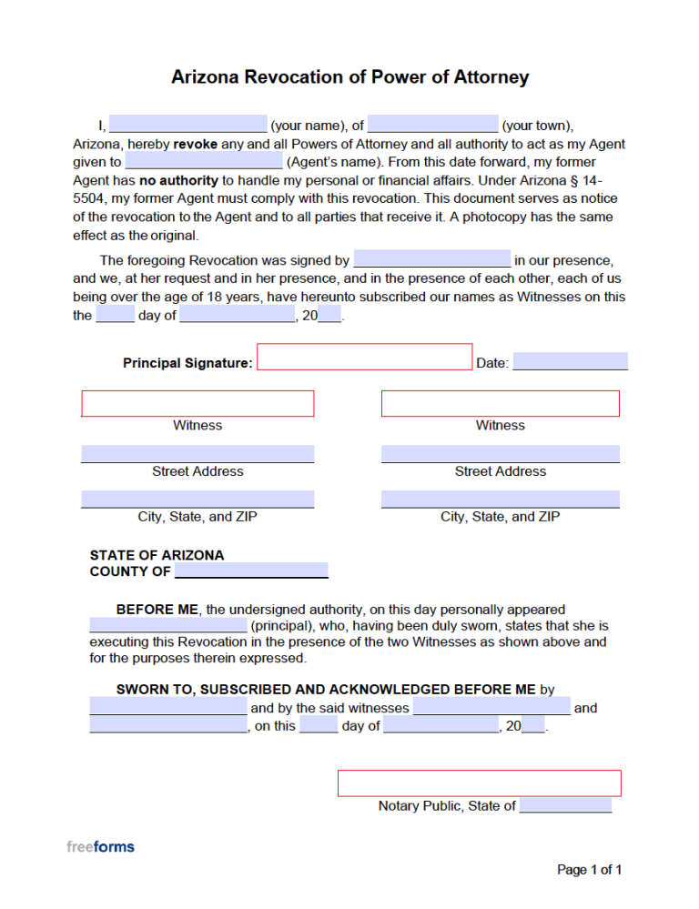 Free arizona revocation of power of attorney form pdf