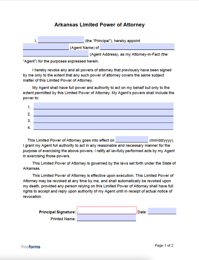 Free Arkansas Limited (Special) Power of Attorney Form | PDF | WORD