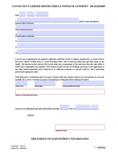 Free Connecticut Motor Vehicle Power Of Attorney Form | PDF