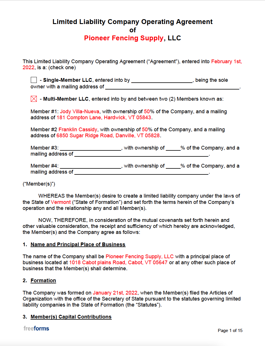 Llc Operating Agreement Template