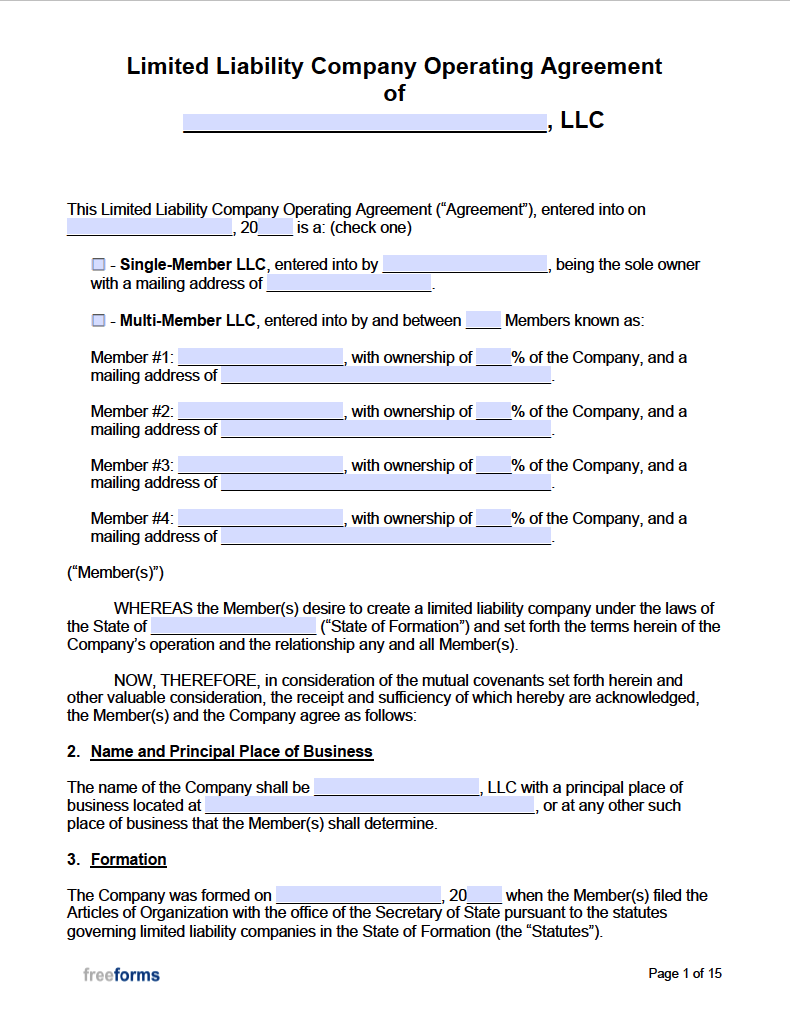Free LLC Operating Agreement Template PDF WORD