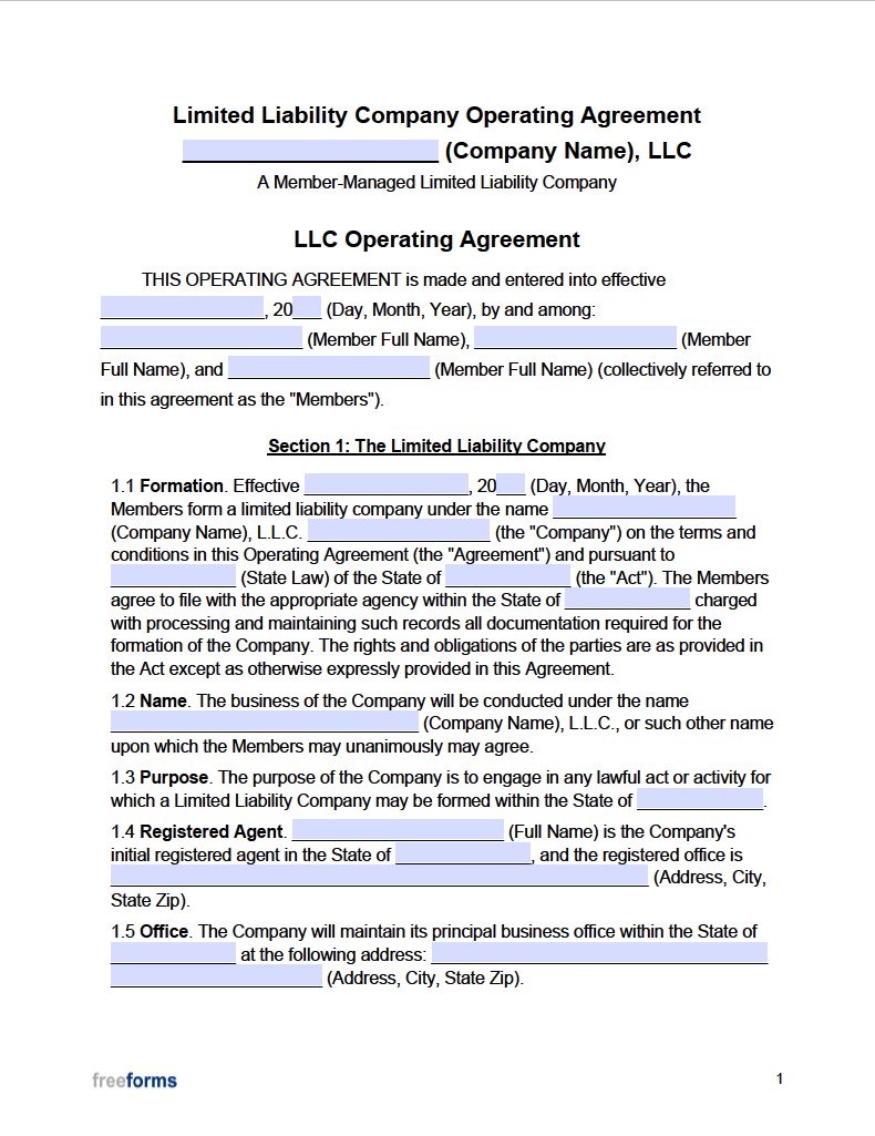 LLC Operating Agreement New Jersey
