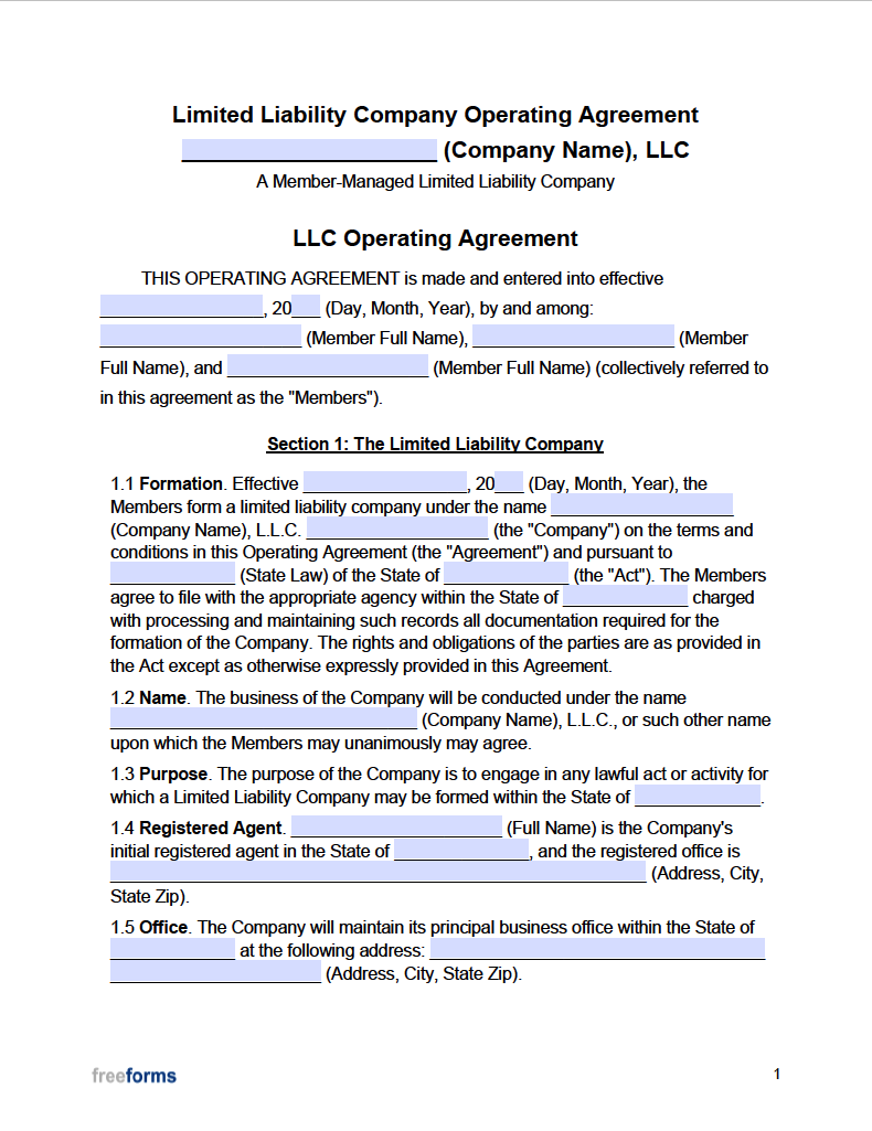 Free Missouri Llc Operating Agreement Template