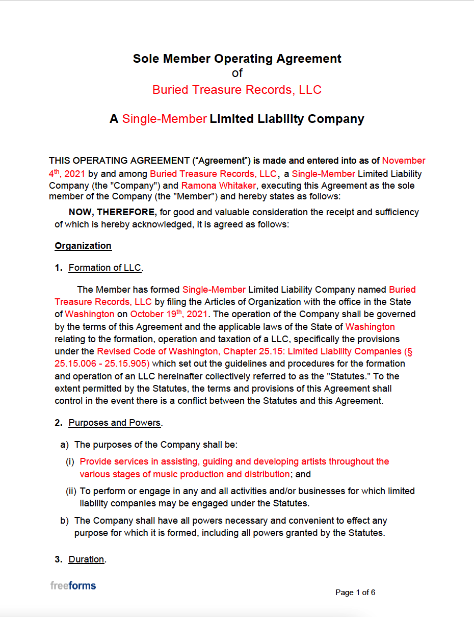 Single Member Llc Operating Agreement Template Free