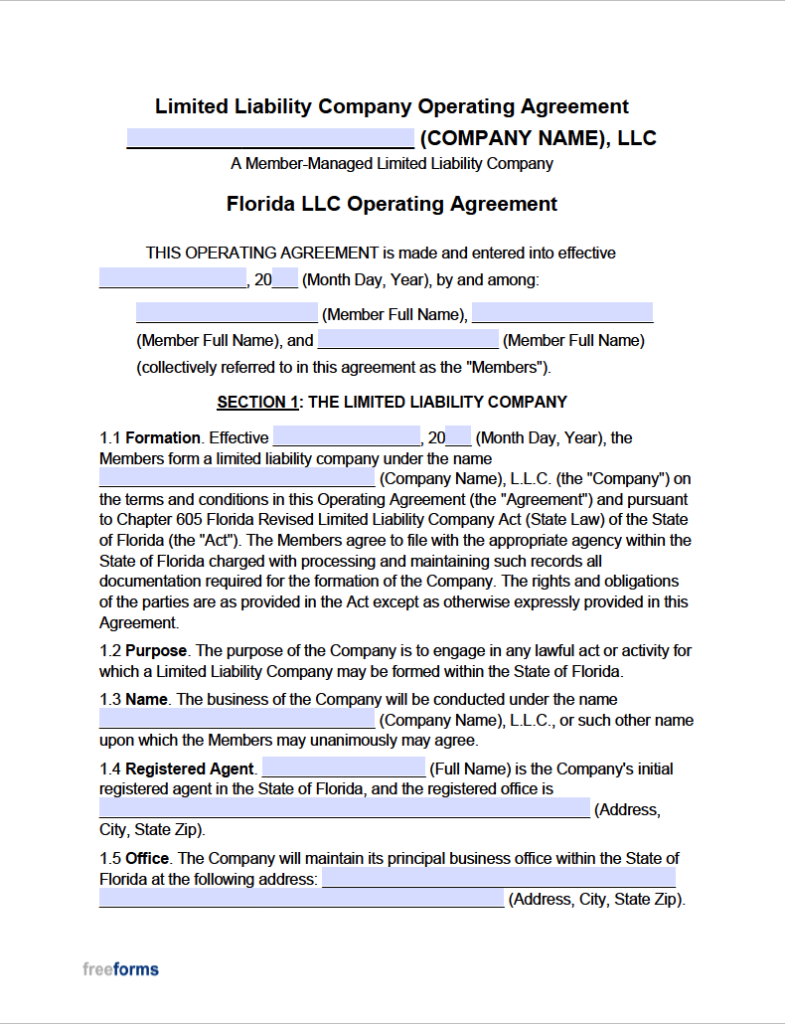 Free Florida LLC Operating Agreement Template | PDF | WORD