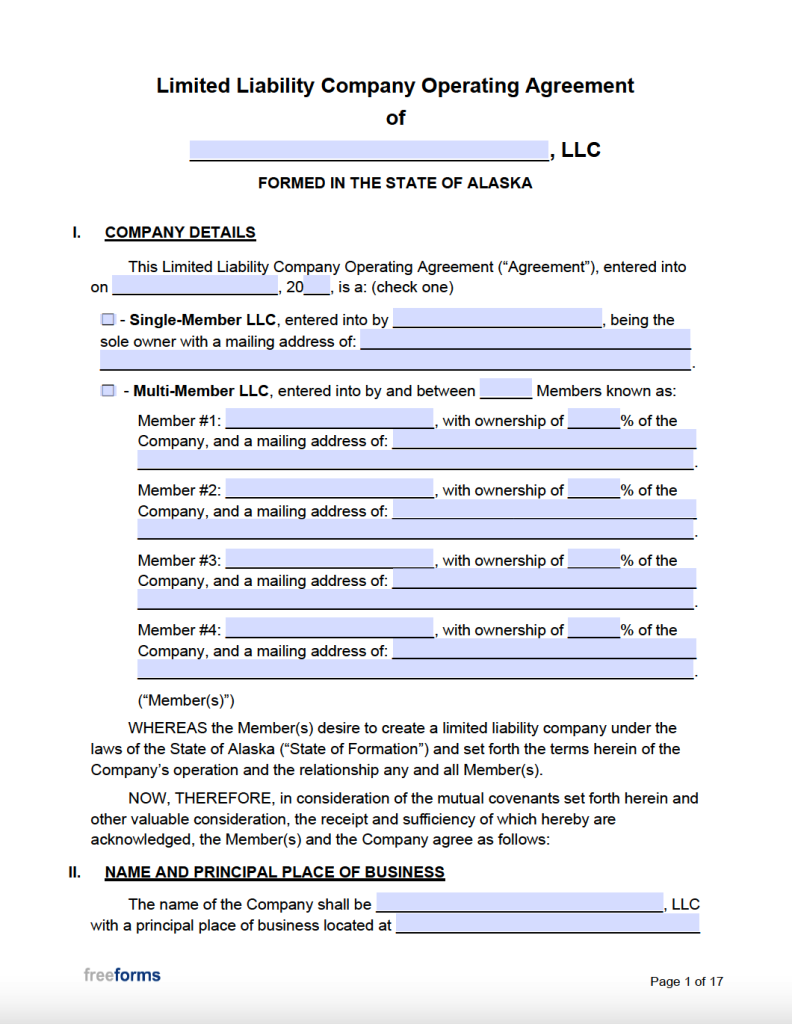 Free Alaska LLC Operating Agreement Template | PDF | WORD