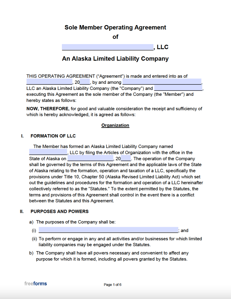 Free Alaska LLC Operating Agreement Template | PDF | WORD