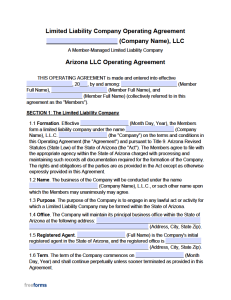 Free Arizona LLC Operating Agreement Template | PDF | WORD