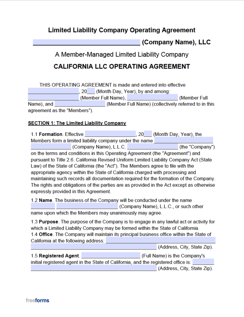 Free California LLC Operating Agreement Template | PDF | WORD