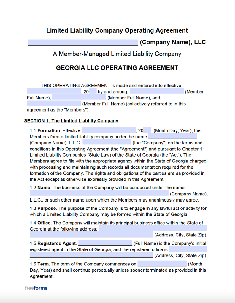 Free Georgia LLC Operating Agreement Template | PDF | WORD