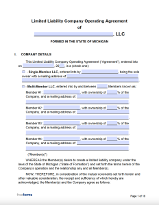 Free Michigan LLC Operating Agreement Template | PDF | WORD