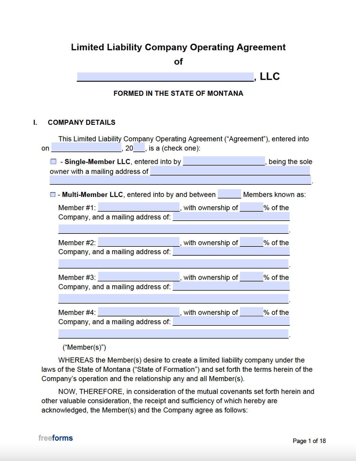 Free Montana LLC Operating Agreement Template | PDF | WORD