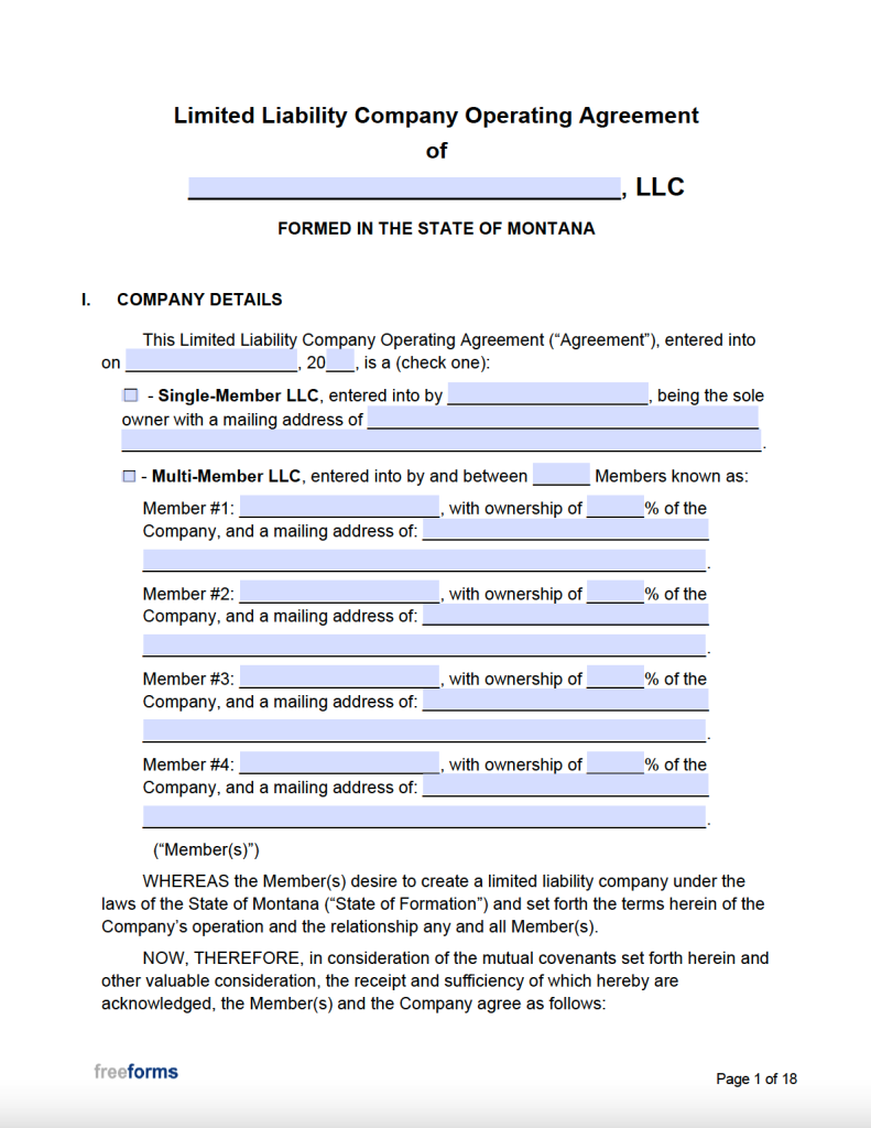 Free Montana LLC Operating Agreement Template PDF Word