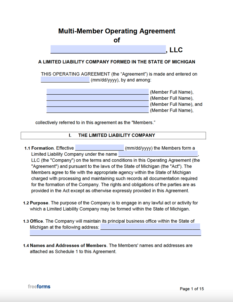 Free Michigan LLC Operating Agreement Template | PDF | WORD