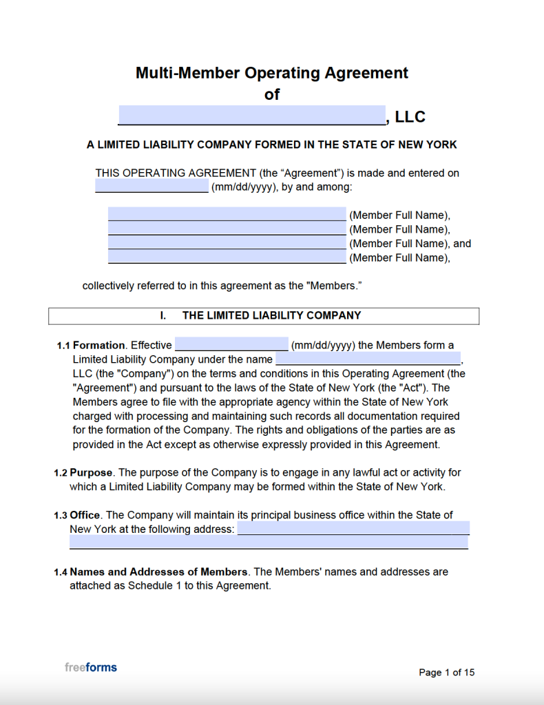 Free New York LLC Operating Agreement Template | PDF | WORD