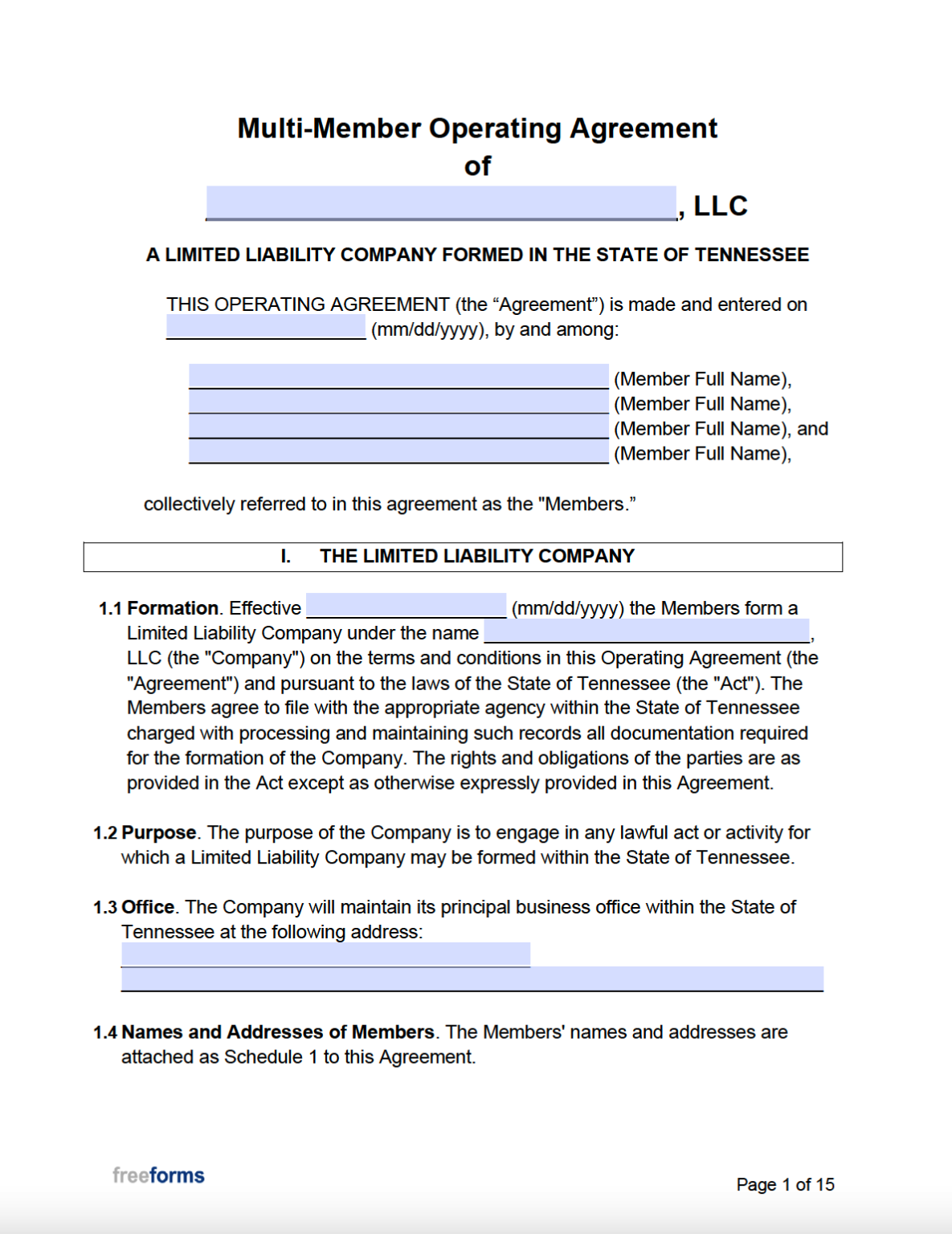 Free Tennessee LLC Operating Agreement Template | PDF | Word