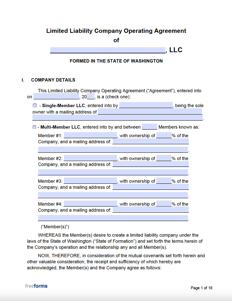 Free Washington LLC Operating Agreement Template | PDF | WORD