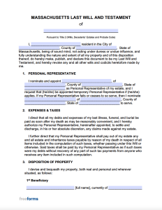 Free Massachusetts Last Will and Testament Template | PDF | Word